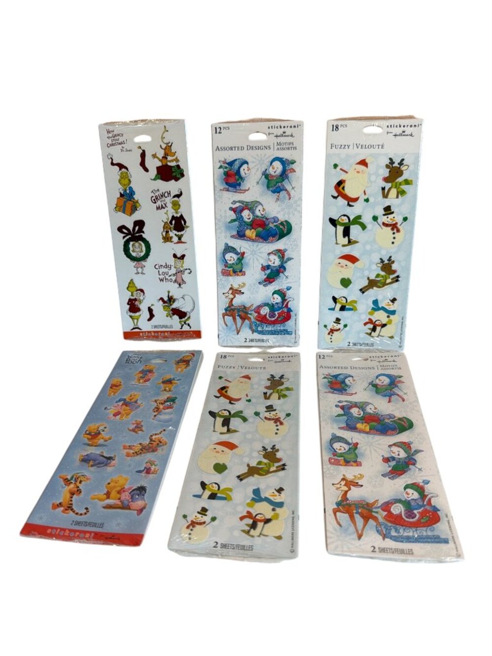 Stickeroni Holiday Sticker Lot Christmas Hallmark Grinch Snowmen Winnie The Pooh